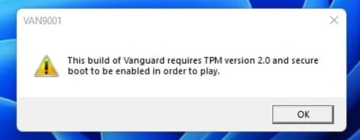 This version of vanguard requires windows 10