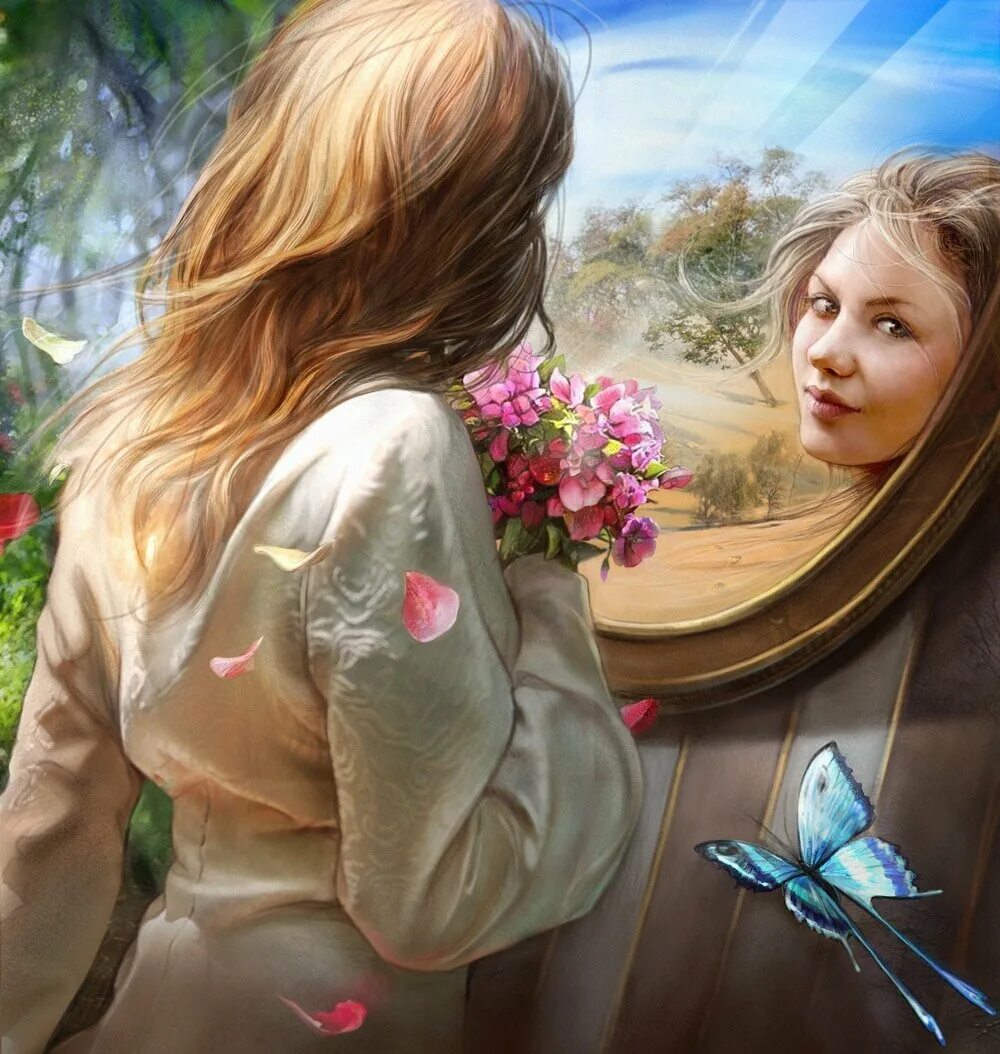Пред собой я вижу три. Красивое отражение в зеркале. Картина отражение. Девушка в зеркале. Отражение в зеркале арт.
