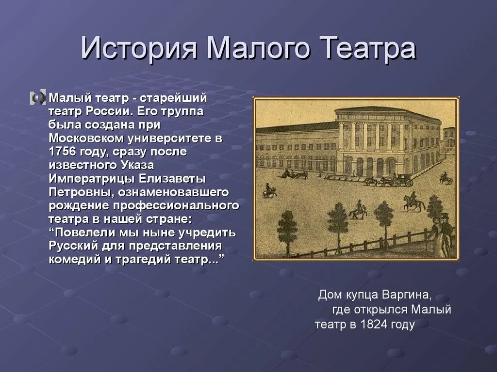 Сообщение театр 19 века. Малый театр 1756. Малый театр России 18 век. Малый театр 19 век. Доклад про малый театр 2 класс.