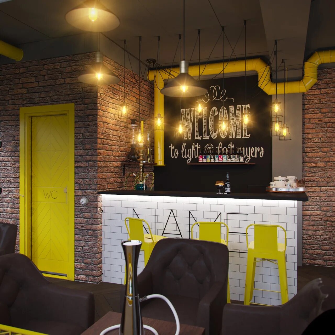 Кальянная с кухней. Цвет стен в кафе. Кофейни интерьер в стиле черный желтый. Интерьер кафе в желтом цвете. Кафе в стиле лофт.