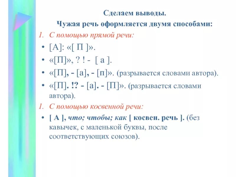 Урок 8 класс прямая речь. Способы передачи чужой речи знаки препинания при прямой речи. Способы передачи чужой речи схема. Оформление чужой речи. Схемы чужой речи.