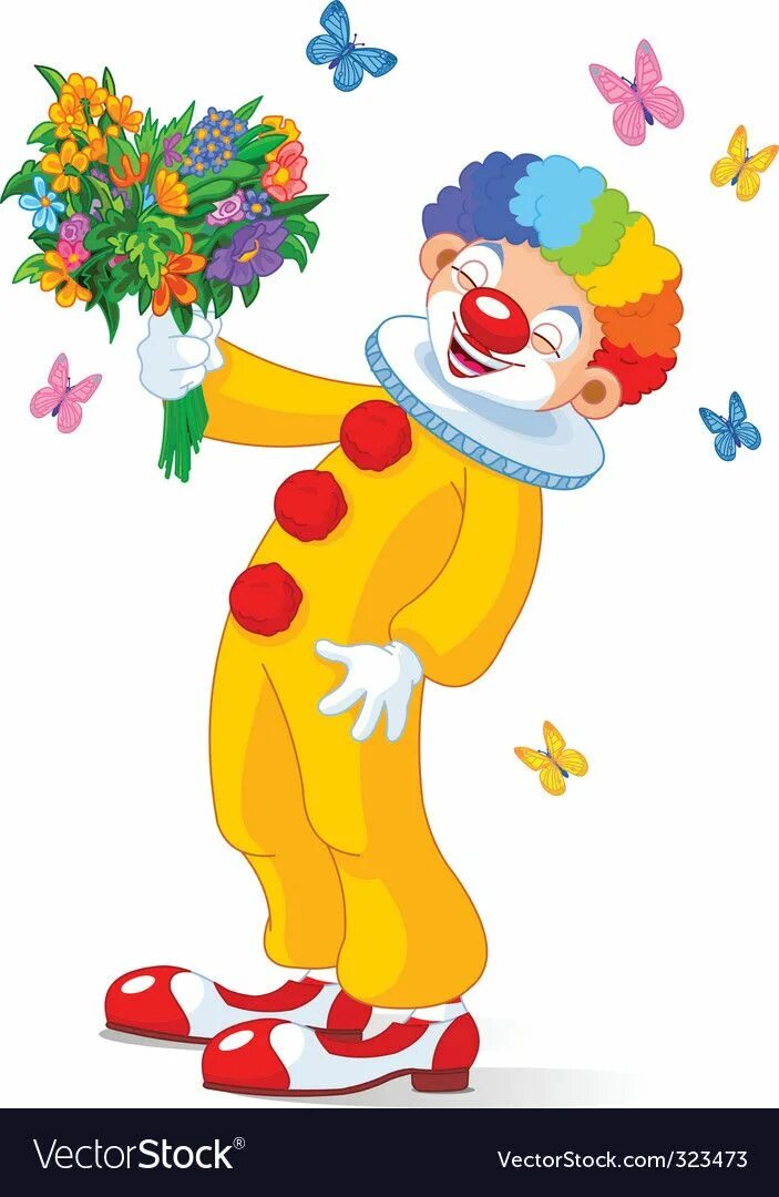 Клоун с цветами. Клоун с букетом. Клоун с цветочком. Клоун с букетом цветов.