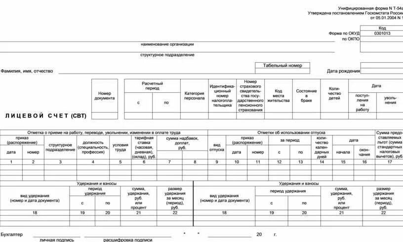 Т-54 форма лицевого счета. Унифицированная форма т-54 лицевой счет. Лицевые счета сотрудников по заработной плате форма т-54. Карточка лицевой счет бланк формы т-54.