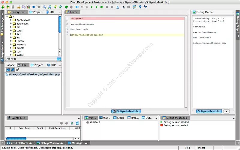 Debug message. Zend Studio. Zend Studio 5.5.1. Готовая студия - send Studio - профессиональная. SQL Projection.