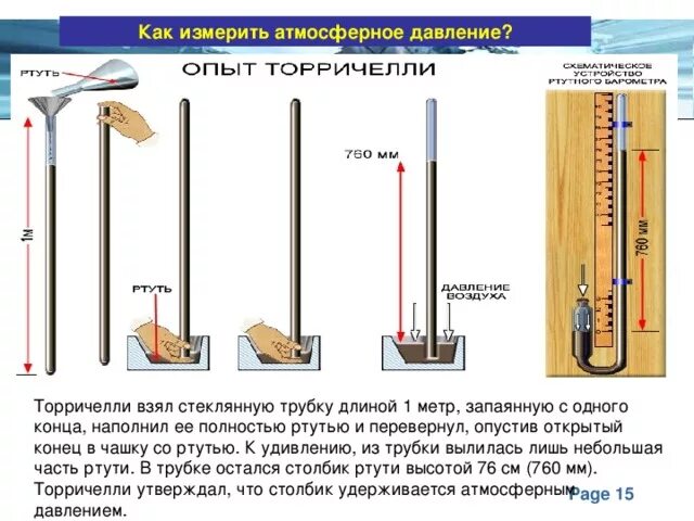 Измерение атмосферного давления опыт Торричелли. Физика 7 класс измерение атмосферного давления опыт Торричелли. Опыт Торричелли по измерению атмосферного давления ( трубка). Змерениеатмосферное давление. Изменение атмосферного давления кто открыл