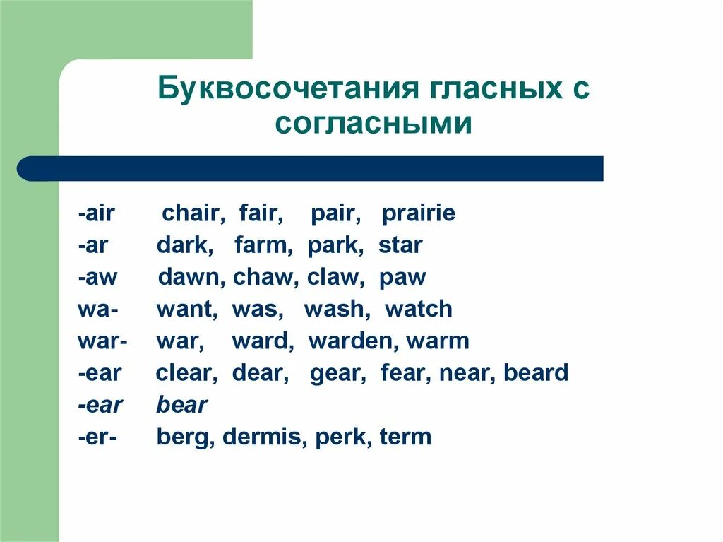 Буквоскчетанип гласных. Буквосочетания гласная и согласная. Буквосочетание Air. Английские буквосочетания согласные. Буквосочетания чт