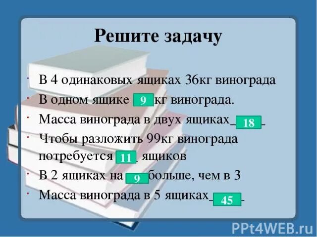 Масса ящиков с виноградом. Решение задачи ящик с виноградом. В 4 одинаковых ящиках 36 кг винограда сколько. Вес 7 одинаковых ящиков винограда а кг. В четырех одинаковых ящиках