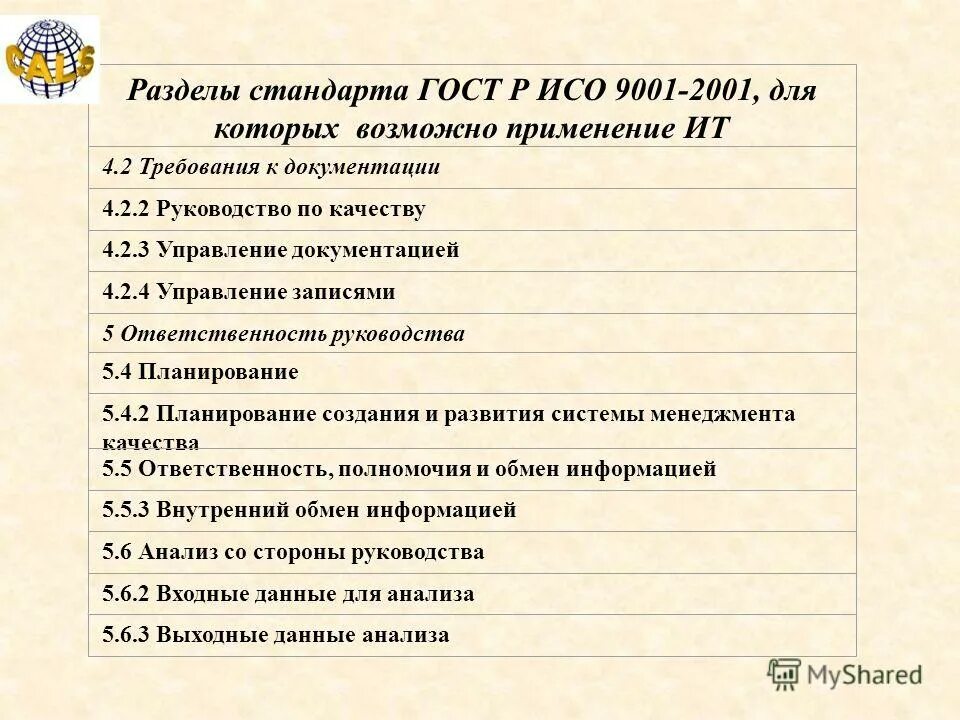 обязательные разделы стандарта