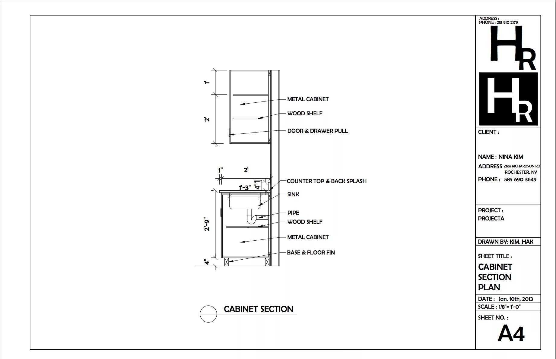 Section name. Counter section. plan of electric cabinet.