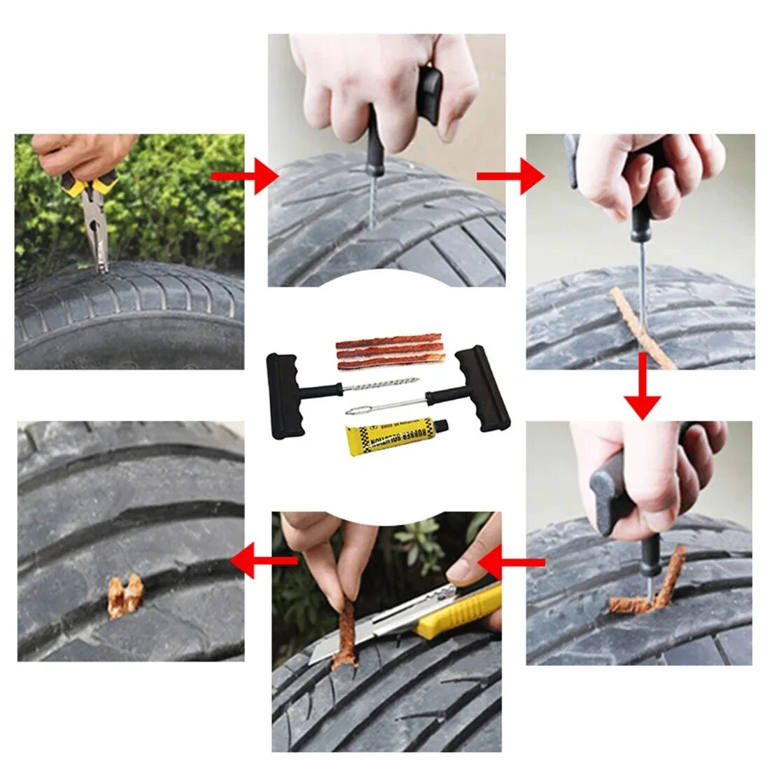 Набор для ремонта шин Tire Puncture Repair Kit. Ремонтный комплект Tyre Repair Kit. Ремкомплект прокола бескамерной шины. Tubeless Bike Repair Kit.