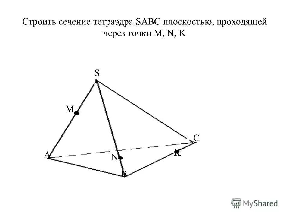 Сечение тетраэдра плоскостью mnk. Задания на построение сечений тетраэдра. Построить сечение тетраэдра SABC плоскостью проходящей через точки m n k. Постройте сечение тетраэдра плоскостью MNK. Построить сечение MNK тетраэдра