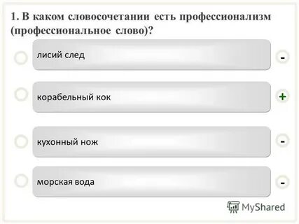 В каком словосочетании есть профессионализм