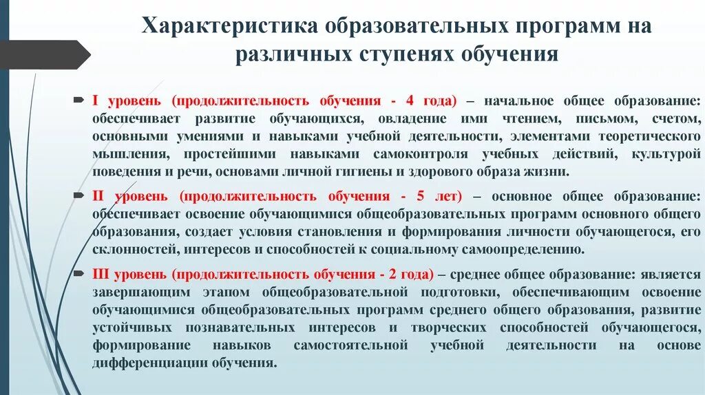 11 класс это основное общее образование. Ступени образования характеристика. Характеристика образования. Характеристика образовательных программ. Уровни и ступени образования.