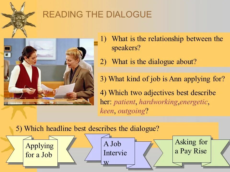 Finish the dialogue. Диалог job Interview. Презентация ask about. Applying for a job Dialogue. Dialogues.