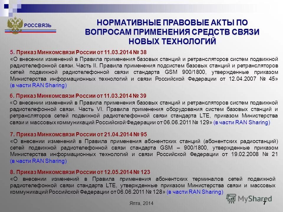 Связь нормативно правовых актов. Применение средств связи. Приказ. Министерство связи РФ указание.