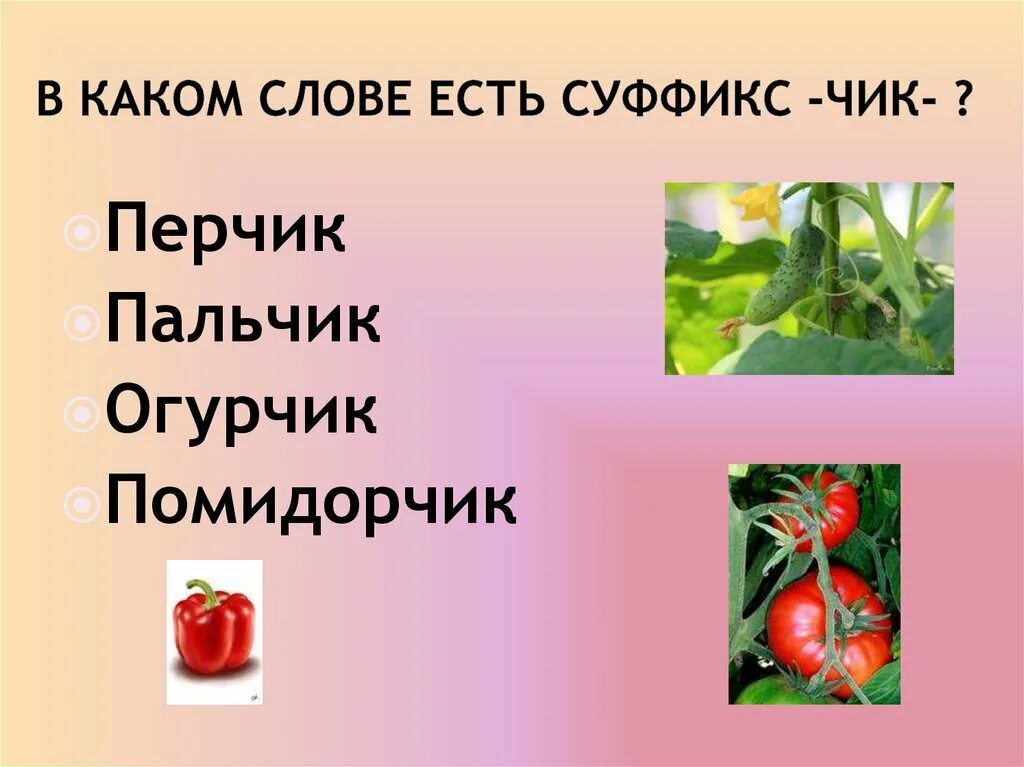 Суффикс чик есть в слове. В каком слове есть суффикс Чик. В каких словах есть суффикс. Огурчик суффикс Чик. Огурчик есть суффикс ИК.