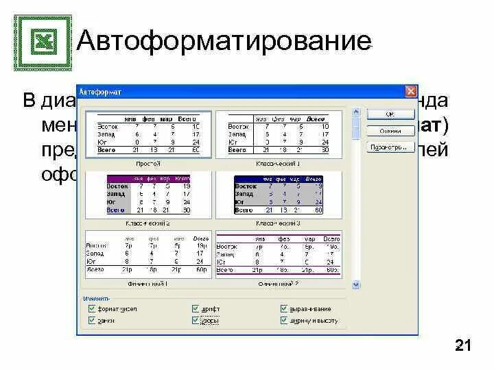 Автоформат в excel. Автоформат в excel