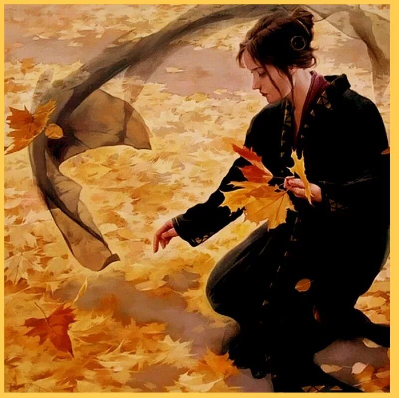Осень в душе человека. Женщина в листве в живописи. Осенние раздумья.