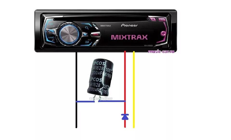 Выключается магнитола при запуске двигателя. Конденсатор в автомобильной для магнитолы. Выключение магнитолы при запуске. Выключение магнитолы при запуске двигателя.