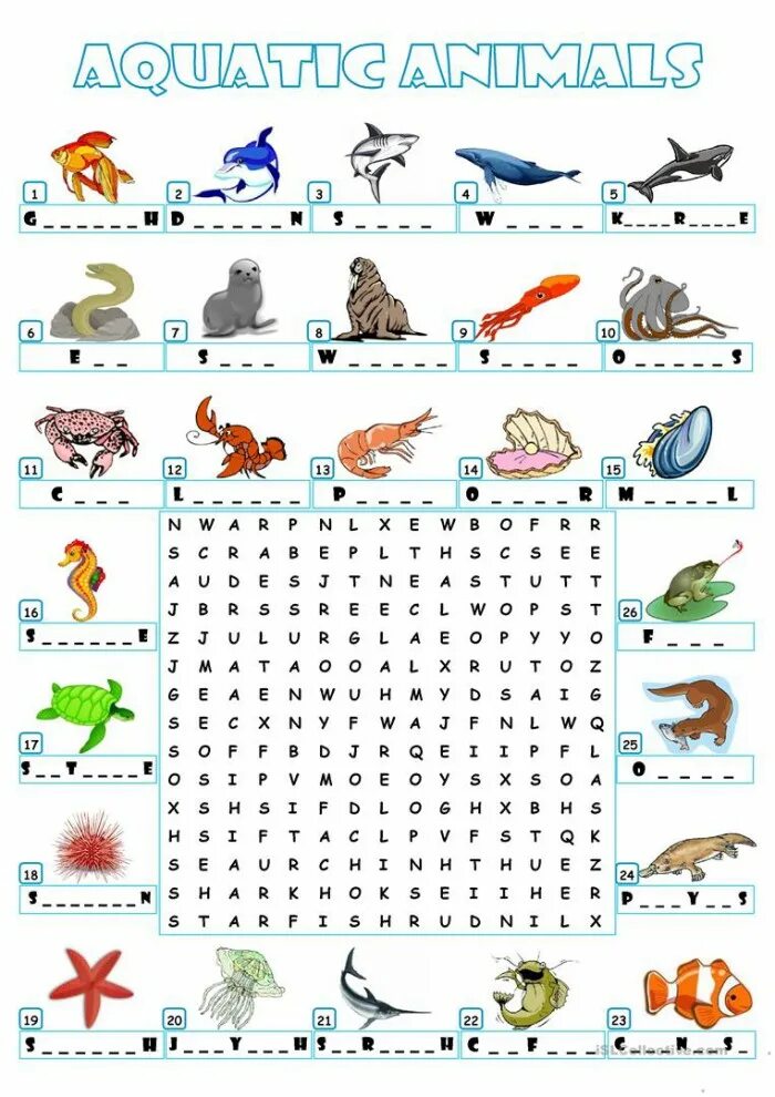 Animals wordsearch