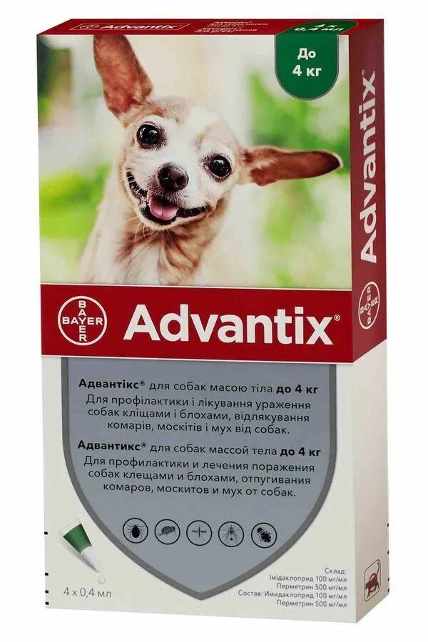 Адвантикс капли для собак до 4 кг. Bayer Advantix для собак. Капли от блох Адвантикс. Препарат от блох и клещей для собак до 4 кг.
