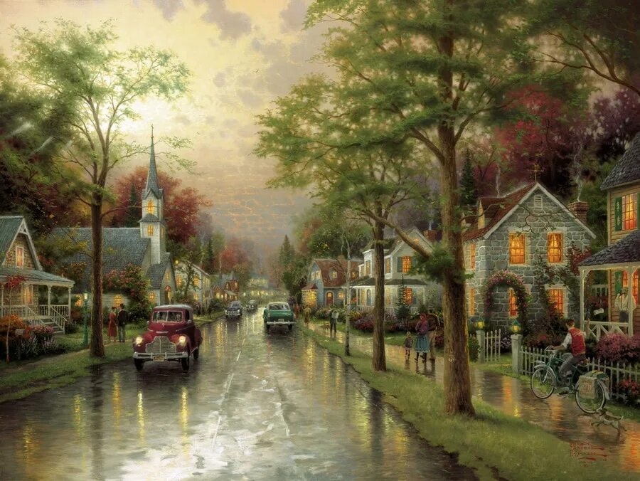 Картин томаса. Художника Томаса Кинкейда (Thomas Kinkade). Томас Кинкаде город осенью. Томас Кинкейд Portofino. Американский художник Томас Кинкейд картины.