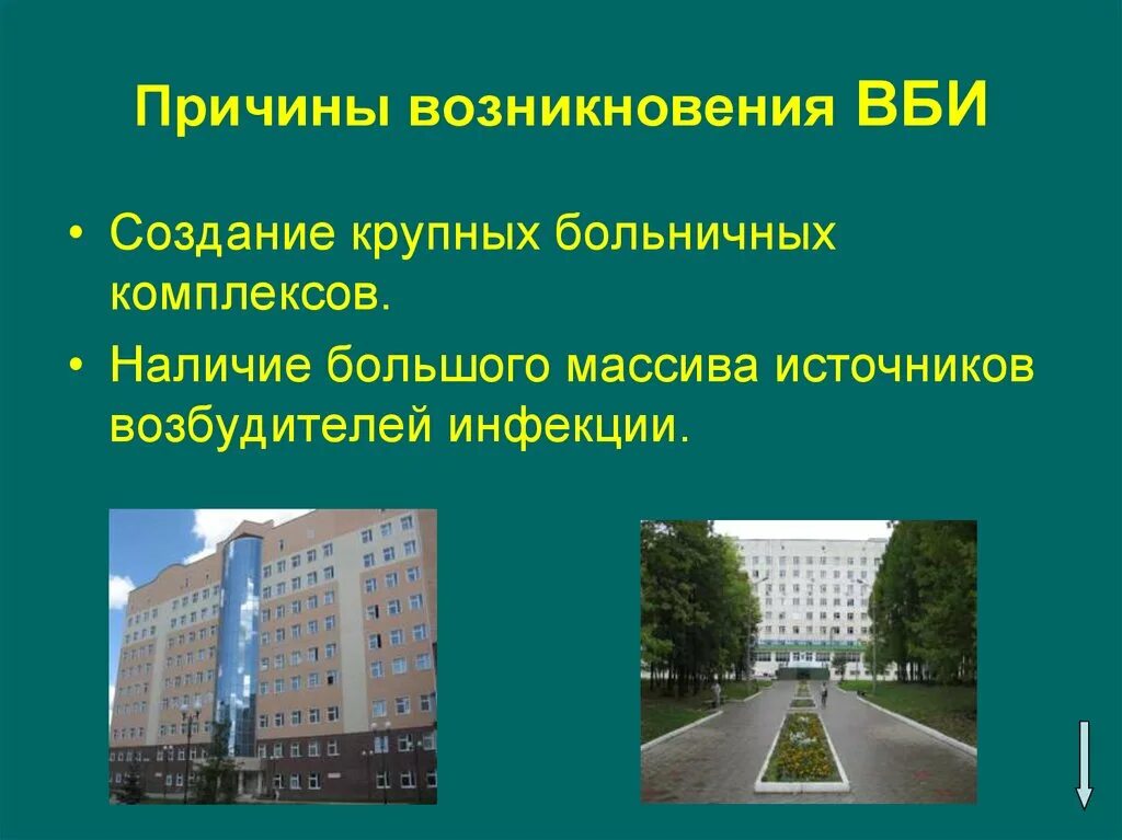 Причины вб. Создание крупных больничных комплексов. 5 Причин возникновения ВБИ. Крупные больничные комплексы. Принцип больничного комплекса.