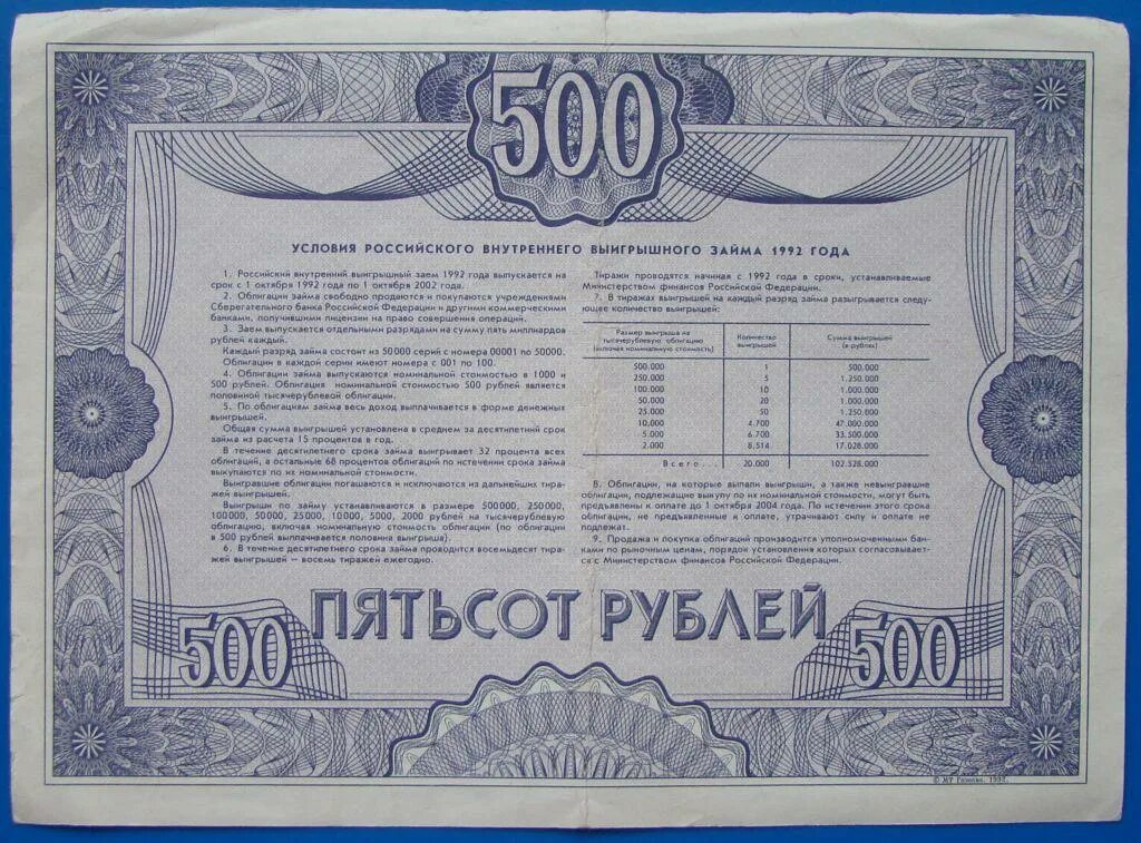 Облигация 500 рублей 1992. Облигации 1992 500. Облигации 500 рублей. Российский внутренний выигрышный заем 1992 года.