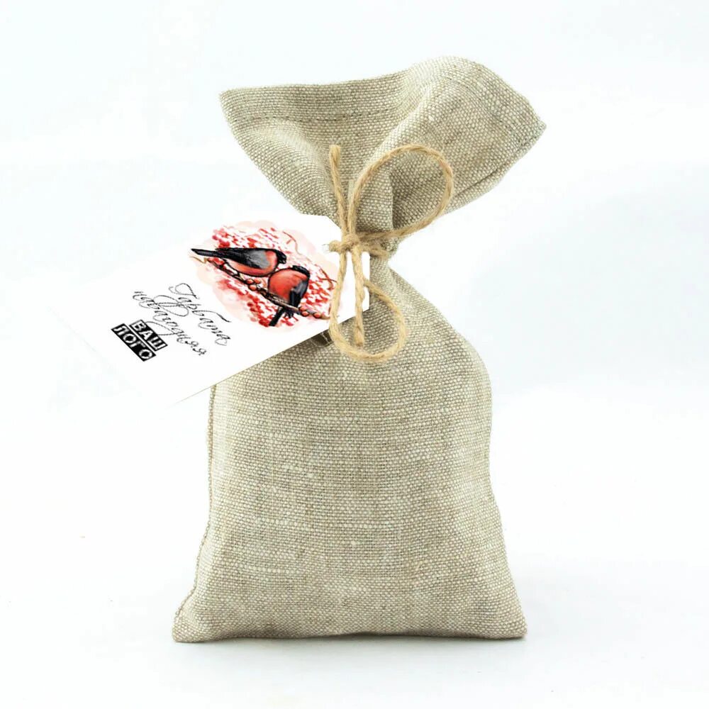Холщовый талисман верного. Холщовый талисман верного. Холщовый талисман верного. Льняные мешочки с логотипом. Мешочки из мешковины для подарков.