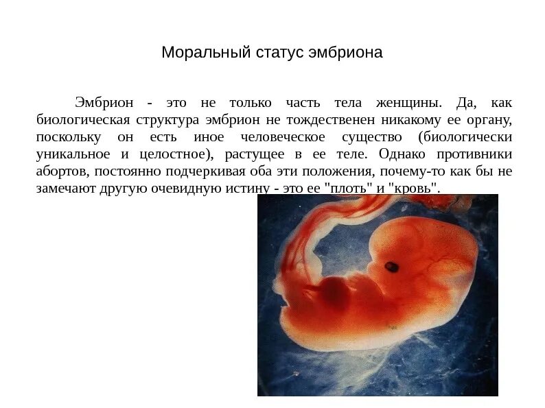 Моральный статус эмбриона. Плод это человек определение.