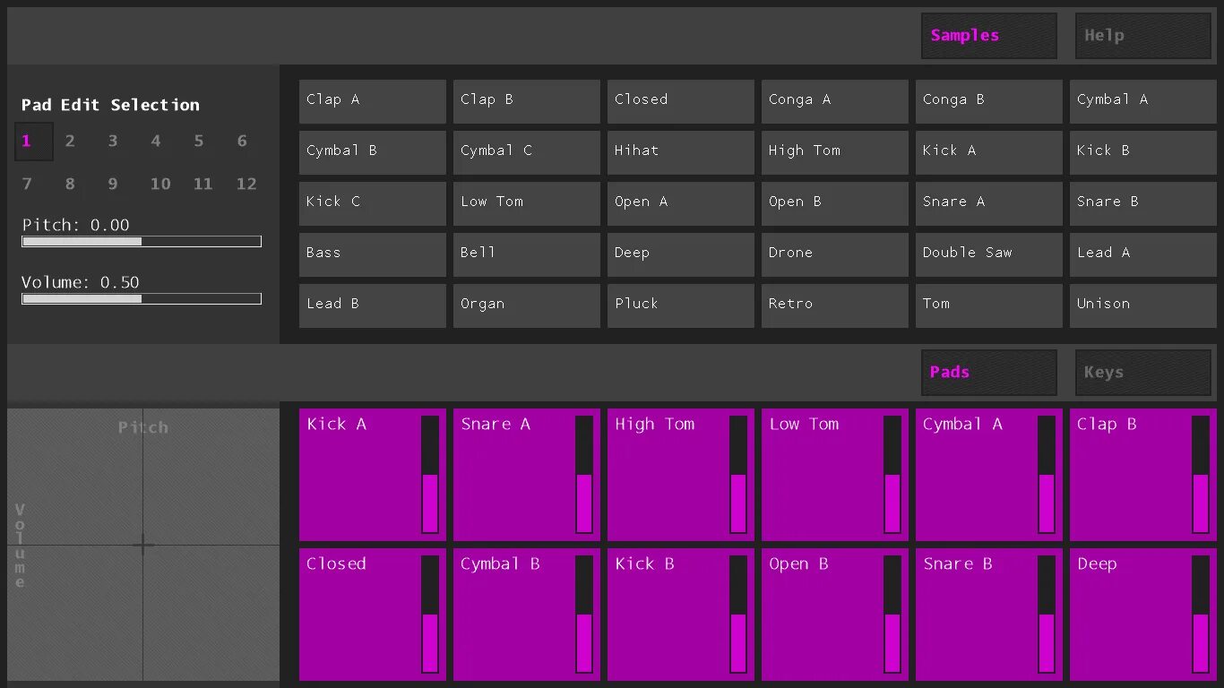 Sampler 1.12.2. Приложение Генератор аккордов Pad Drum BUSS. Схема расположения Kick Snare Clap. Download Sample. Samples program