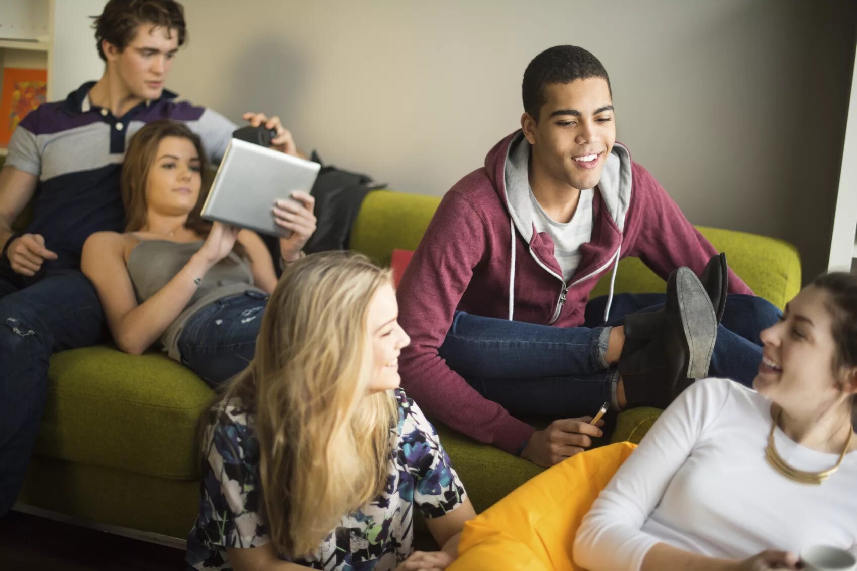 Young people Relaxing. Share House. Young people leaving the House. Share a flat