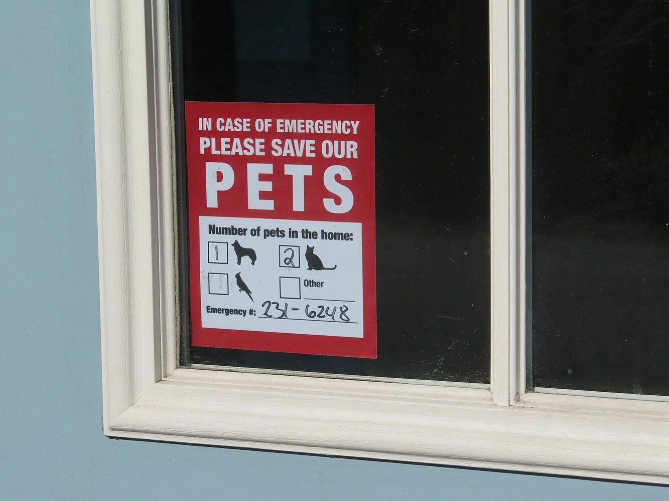 Save to say. In case of emergency. in case of emergency door. save to pet. pet inside.