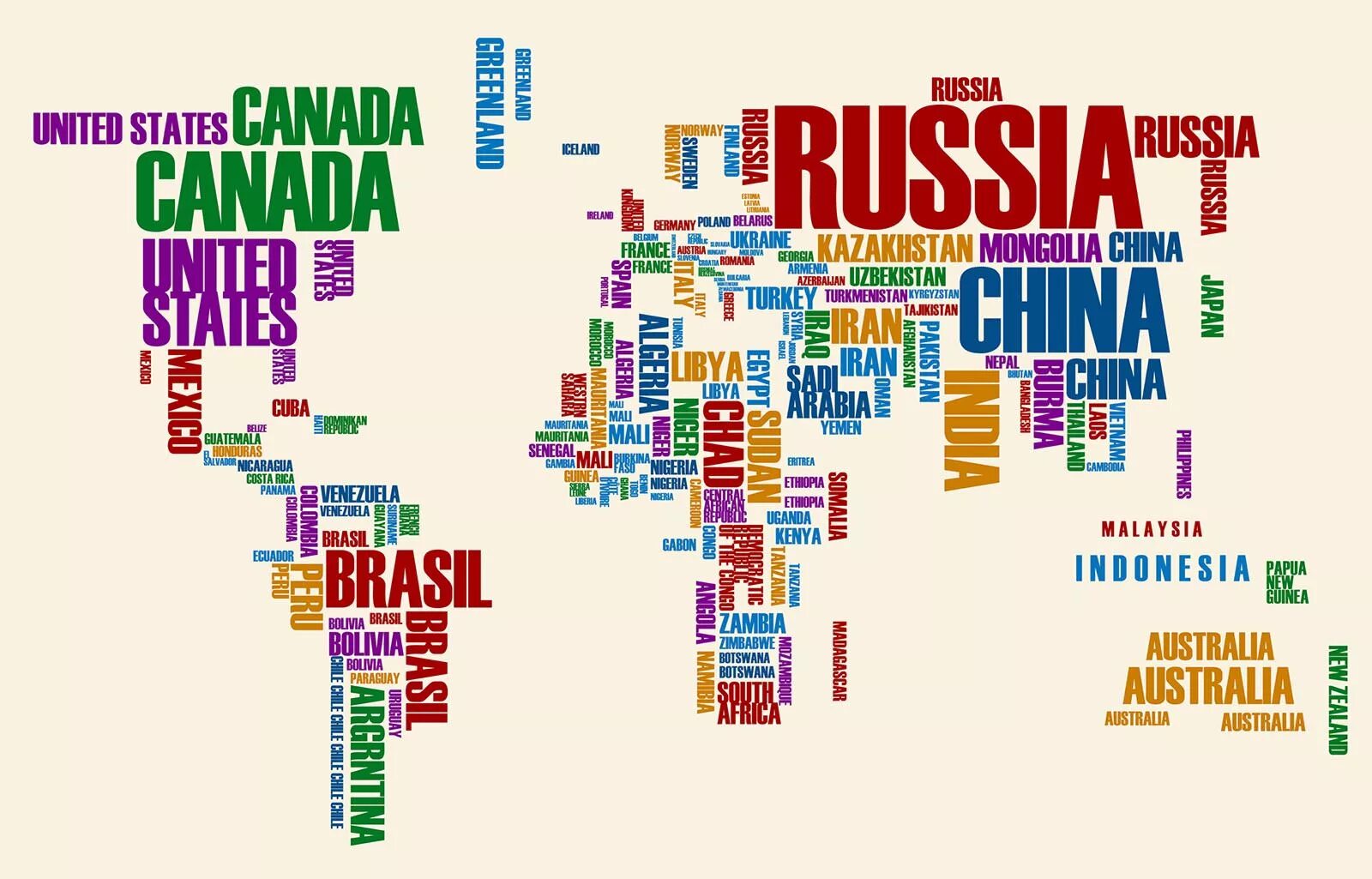 Примеры названия стран. Карта из названий стран.