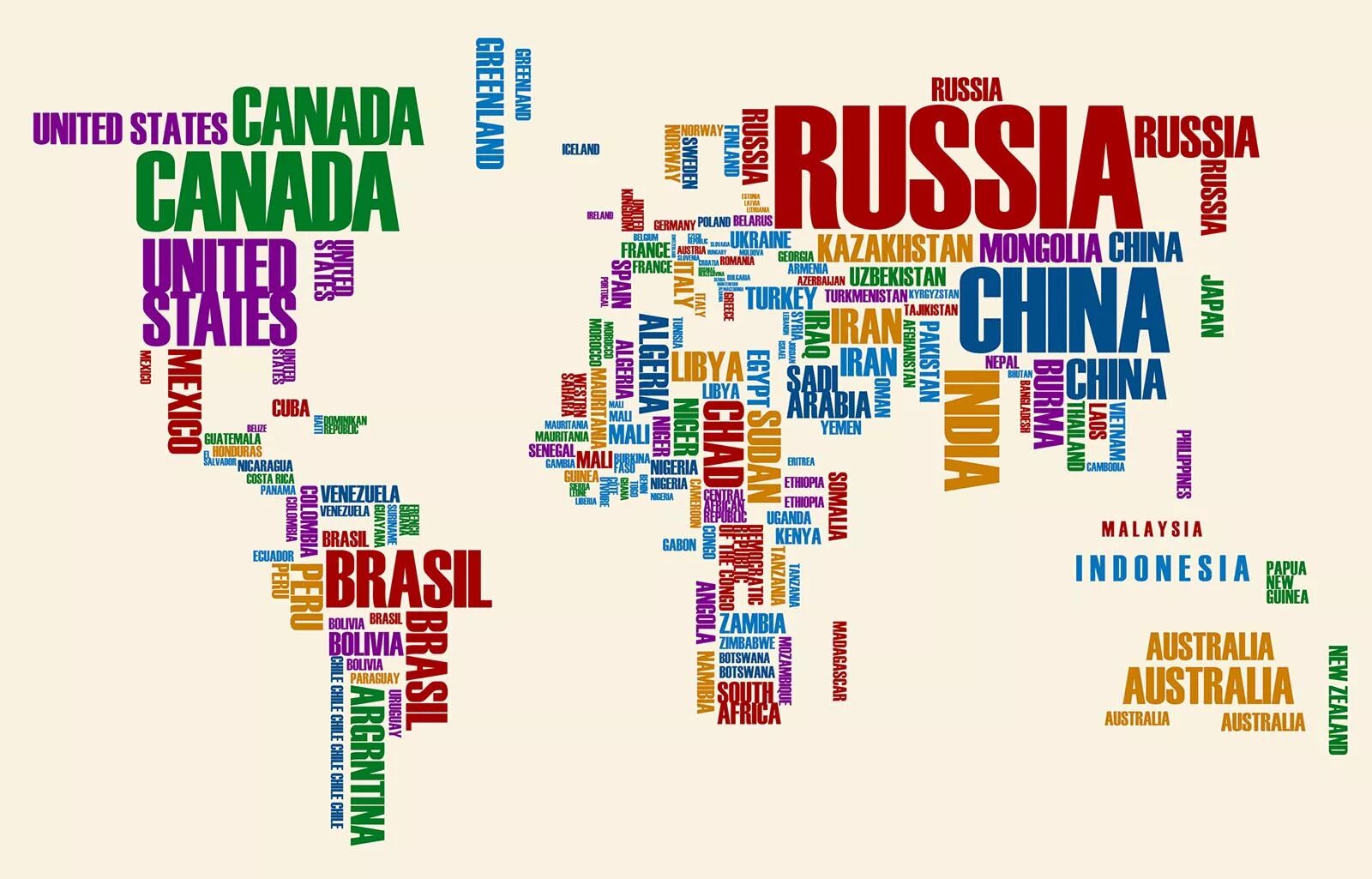 Карта из названий стран. Примеры названия стран