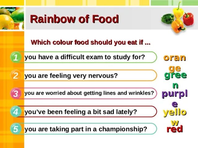 Спотлайт 10 класс текст. Rainbow of food презентация 10 класс. Rainbow of food текст. Rainbow of food 10 класс Spotlight. Spotlight 10 Rainbow of food презентация.