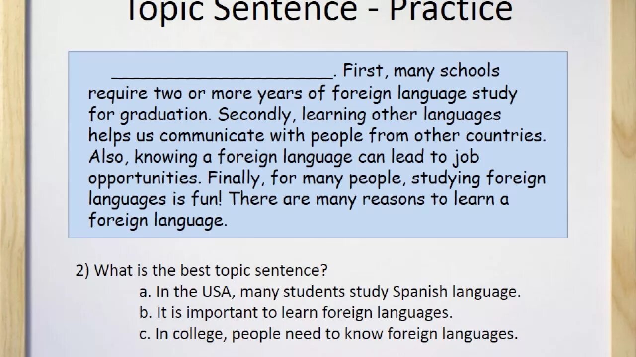 Topic sentence supporting sentences. Topic sentence. How to write a topic sentence. Topic sentence exercises. 2 Paragraphs.