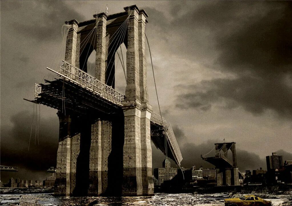 Мост в сша разрушение. Разрушенный Бруклинский мост. Бруклинский мост Нью-Йорк постапокалипсис. Мост постапокалипсис. Разрушение Бруклинского моста.