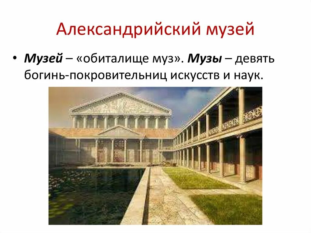 Музей в александрии египетской 5 класс. Александрийская библиотека Мусейон. Александрийский Мусейон древняя Греция. Древняя Александрия музей. Мусейон в Александрии египетской.