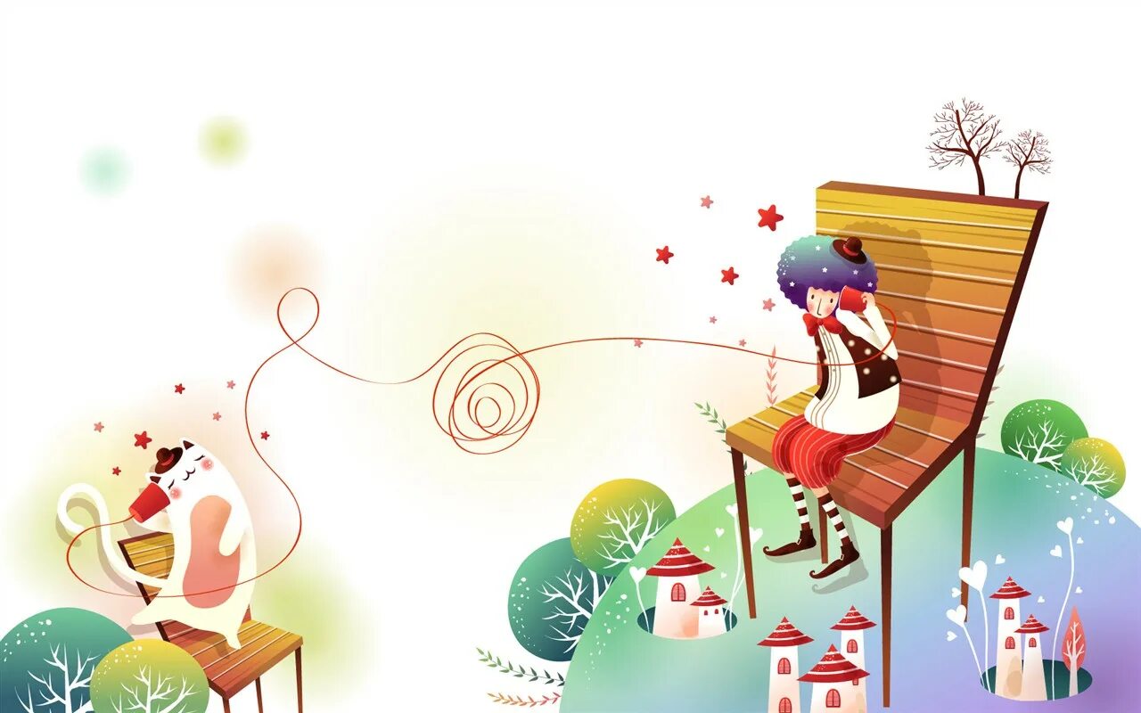 Сказочное небо. Обои на рабочий стол детские. Dreams cartoon. Яркие иллюстрации. Фон детский сон.