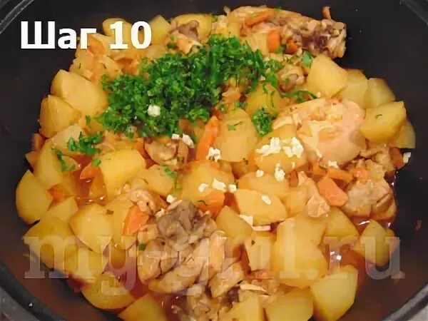 Рецепт тушеной картошки с курицей в сковороде