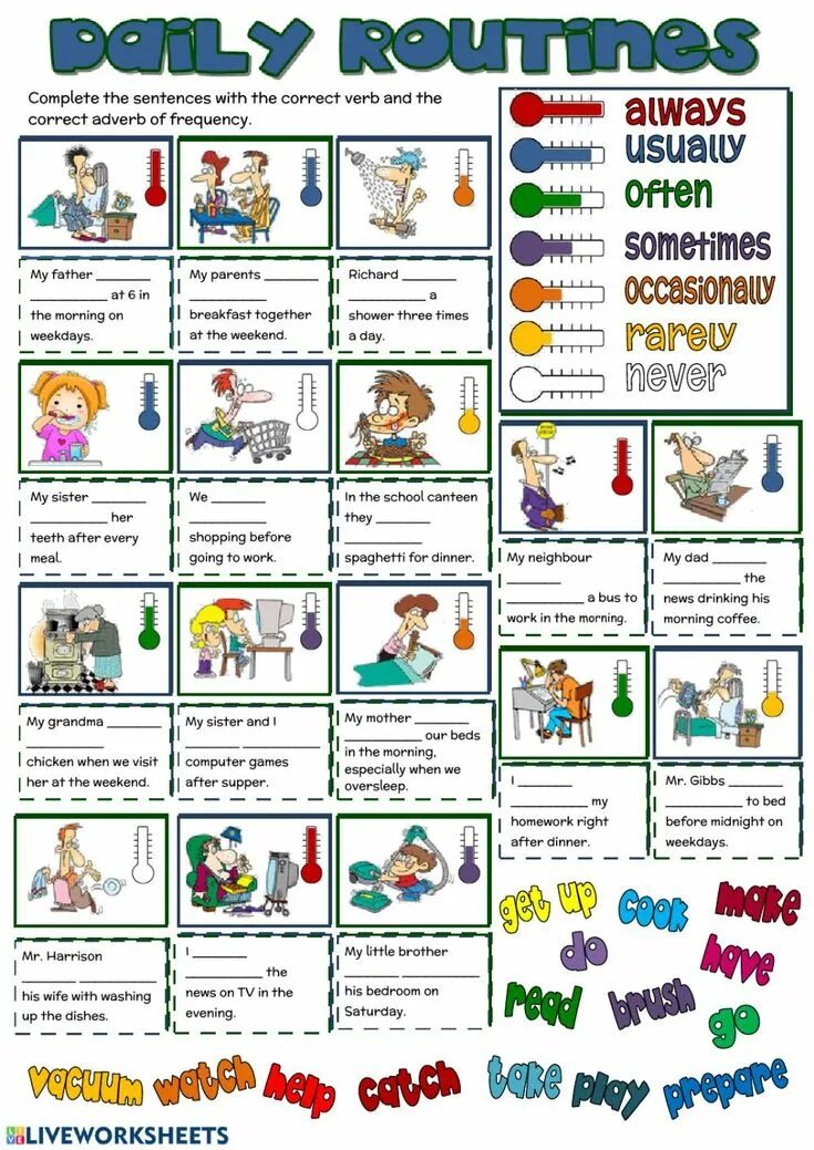 Never worksheets. Игры на Daily Routine. Упражнения Daily Routine present simple. Worksheets грамматика. Always usually sometimes never Worksheet.