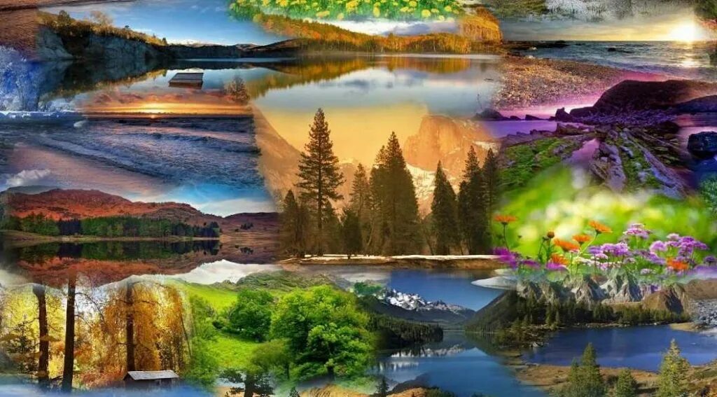 Баннер с изображением природы. Коллаж из фотографий природы. Коллаж горы. Природный коллаж. Коллаж пейзаж.