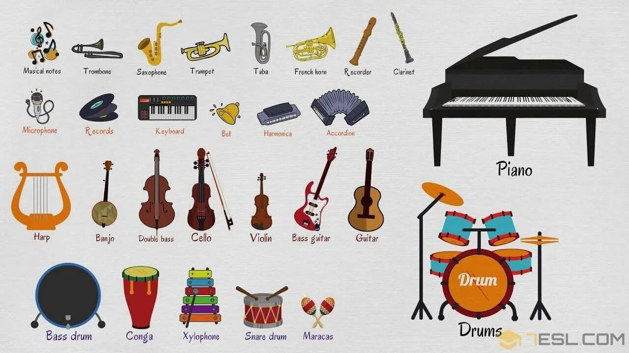Музыкальные инструменты. Музыкальные инструменты на английском. Музыкальные инструменты названия. Название музыкальных инструментов на англ.