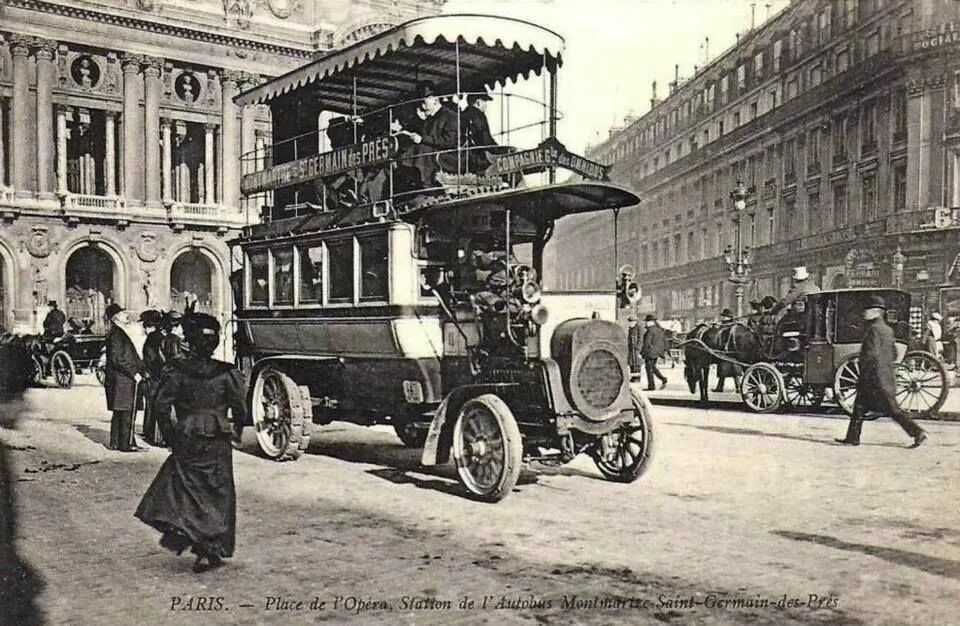 Омнибус 19 век Париж. Париж 1910 год. Франция 1900-1910. Старинный транспорт.