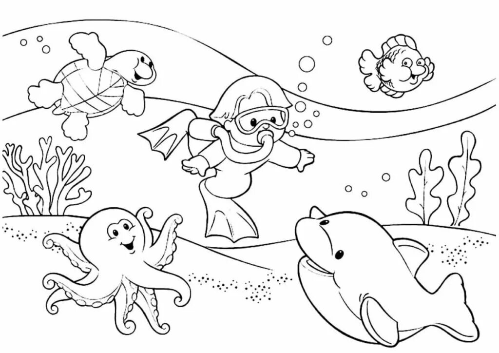 Раскраски для детей. Раскраска морские обитате. Раскраска "подводный мир". Подводный мир раскраска для детей. День водных животных в детском саду