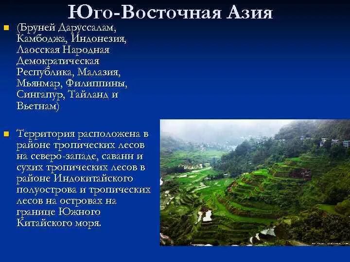 Какой климат в восточной азии. Географическое положение Юго Восточной Азии таблица. Юго-Восточная Азия презентация. Юго Восточная Азия сообщение. Природные условия Юго Восточной Азии.