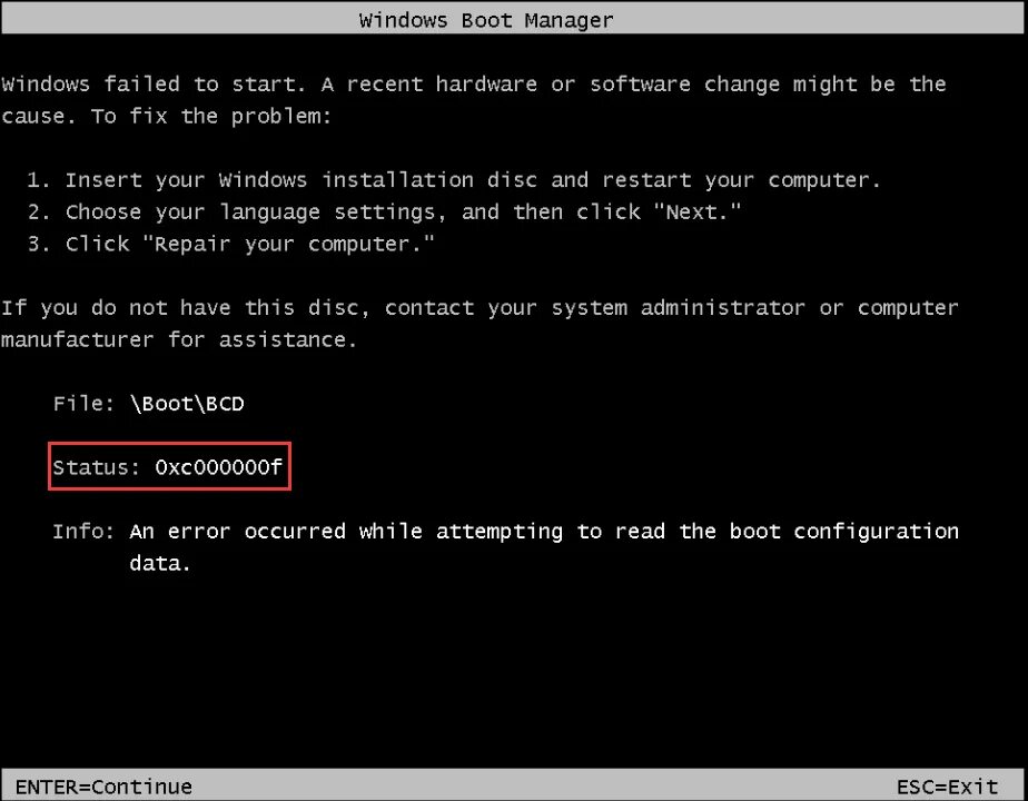 Start failure. Windows Boot Manager. Процесс загрузки Windows bootmgr. Boot configuration data. Fix d при запуске ПК.