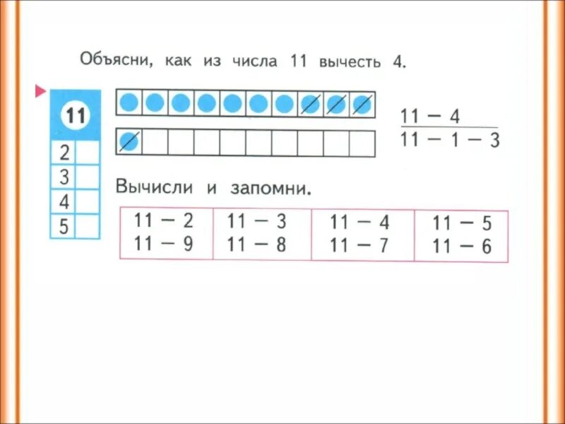 Вычитание числа 11 4