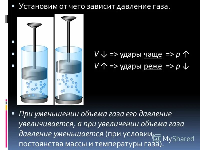 Изменение давления газа. От чего зависит давление газа. При уменьшении объема газа. Зависимость объема газа от давления.